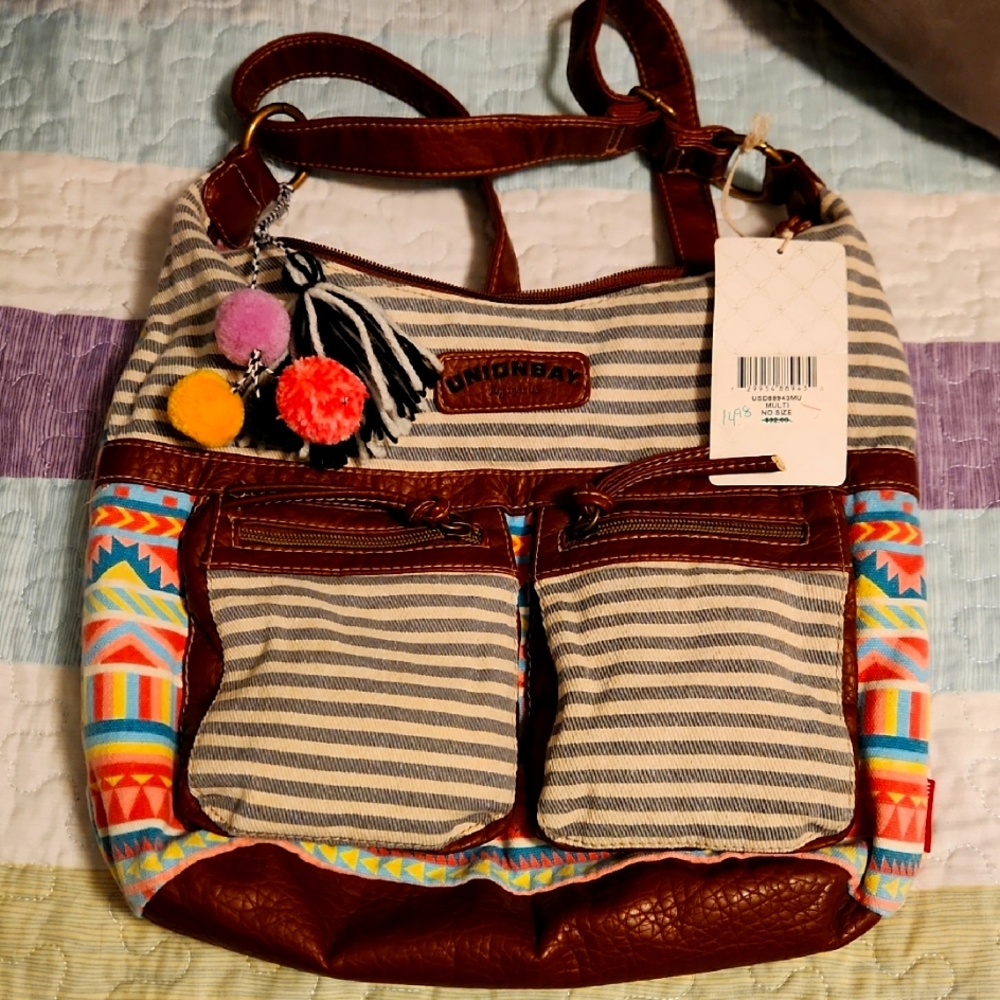 Union Bay Striped Leather Trim Shoulder Bag